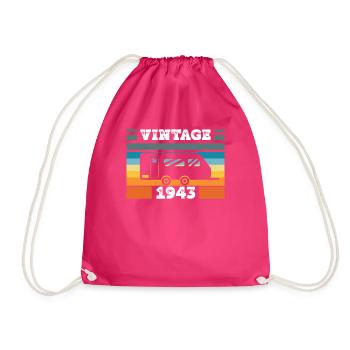 Camping Car Born in 1943 Birthday - Drawstring Bag - fuchsia - Front