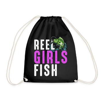 Rolle Mädchen Fisch Weibliche Frauen Bass Angeln Retro - Turnbeutel - Schwarz - Vorne