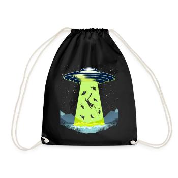 Funny Fishing UFO Alien Fisherman Lake Fishing - Drawstring Bag - black - Front