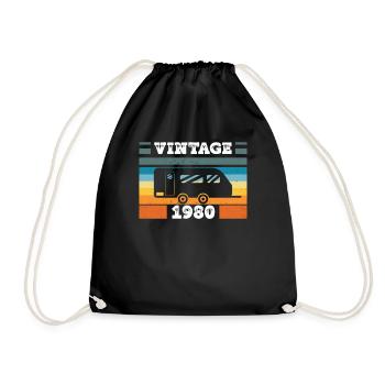Camping car Camping born in 1980 Birthday - Drawstring Bag - black - Front