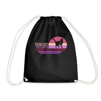 Feminist Shirt, To Do List Pet Cats Lover Cute - Drawstring Bag - black - Front