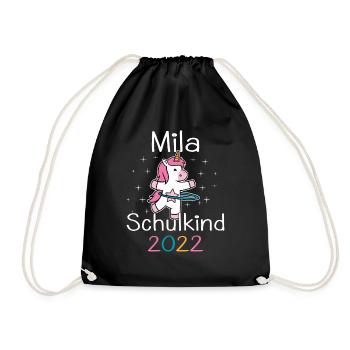 Einschulung 2022 Mila Einhorn Erstklässler 2022 - Turnbeutel - Schwarz - Vorne