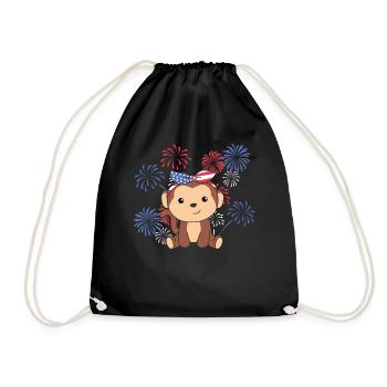 4th of July american monkey for kids usa feuerwerk - Turnbeutel - Schwarz - Vorne