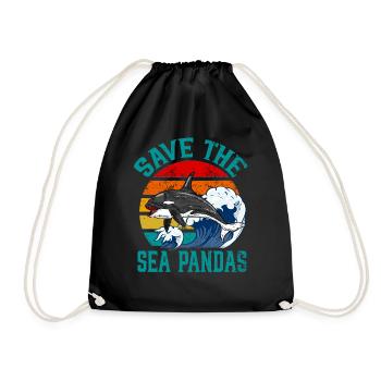 Save The Sea Pandas Retro Rescue Killer Whale Orca - Drawstring Bag - black - Front