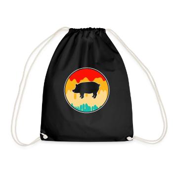 Schwein Retro - Turnbeutel - Schwarz - Vorne
