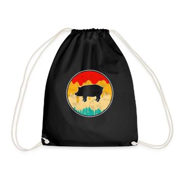 Schwein Retro - Turnbeutel - Schwarz - Vorne