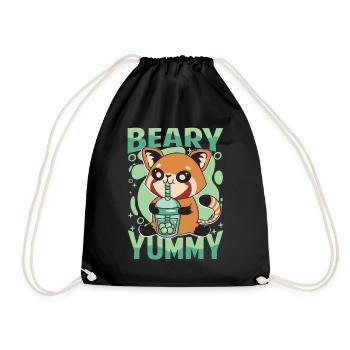 Beary Yummy - Cute Red Panda - Milk Tea - Drawstring Bag - black - Front