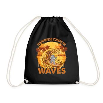 Happiness Comes In Waves - Surfende Katze - Surfen - Turnbeutel - Schwarz - Vorne