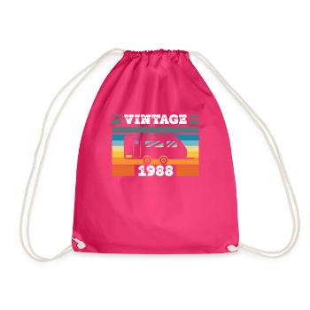 Camping Car Born 1988 Birthday - Drawstring Bag - fuchsia - Front