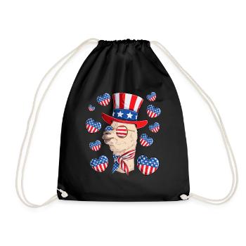 Patriotic Llama 4th of July Party Llama Patriotic - Drawstring Bag - black - Front