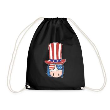 Patriotic Day Unicorn US Flag Hat 4th Of July - Drawstring Bag - black - Front
