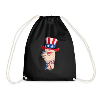 Funny Llama 4th of July Party Llama Patriotic Day - Drawstring Bag - black - Front
