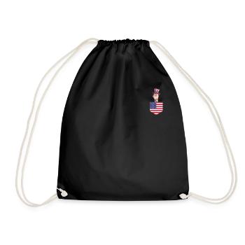 Patriotic Day Llama US Flag Llama Pocket 4th of - Drawstring Bag - black - Front