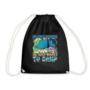 He doesn't do anything He just wants to camp - camping nature - Drawstring Bag - black - Front