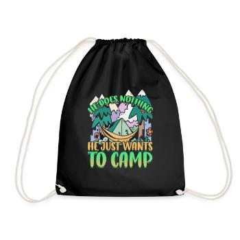 He doesn't do anything He just wants to camp - camping nature - Drawstring Bag - black - Front