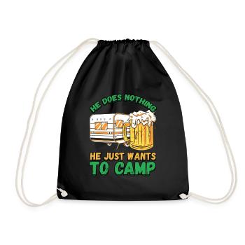 He doesn't do anything He just wants to camp - camping nature - Drawstring Bag - black - Front