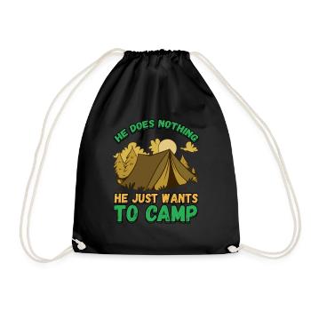 He doesn't do anything He just wants to camp - camping nature - Drawstring Bag - black - Front