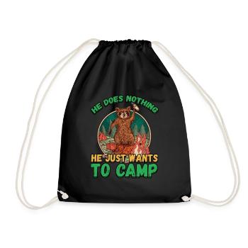 He doesn't do anything He just wants to camp - camping nature - Drawstring Bag - black - Front