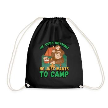 He doesn't do anything He just wants to camp - camping nature - Drawstring Bag - black - Front