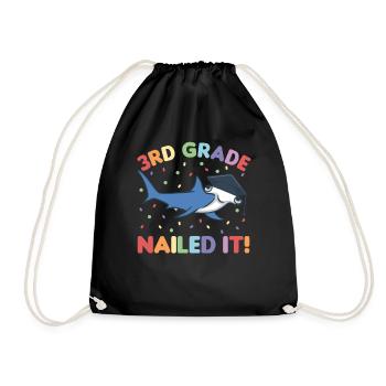 Kids 3rd Grade nailed it Hammerhead Shark Graduation - Drawstring Bag - black - Front