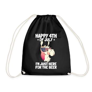 Patriotic Llama Happy 4th of July I'm Just Here - Drawstring Bag - black - Front