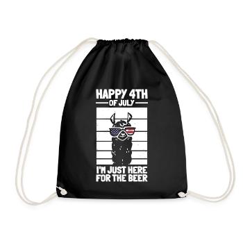Happy 4th of July I'm Just Here For The Beer Llama - Drawstring Bag - black - Front