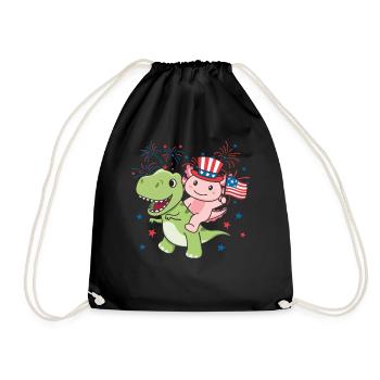 Axolotl mit T-Rex für den vierten Juli Feuerwerk - Turnbeutel - Schwarz - Vorne