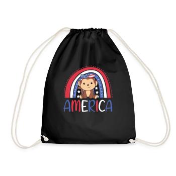 4th of July american monkey for kids usa rainbow - Turnbeutel - Schwarz - Vorne