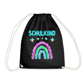 Schulkind Glitzer Regenbogen Einschulung - Turnbeutel - Schwarz - Vorne