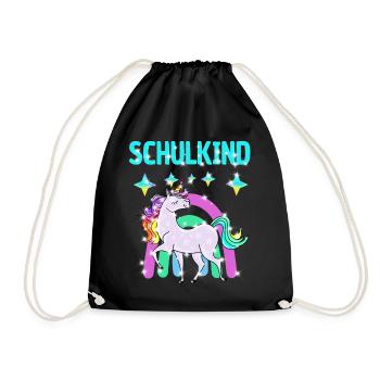 Schulkind Glitzer Einhorn mit Regenbogen - Turnbeutel - Schwarz - Vorne