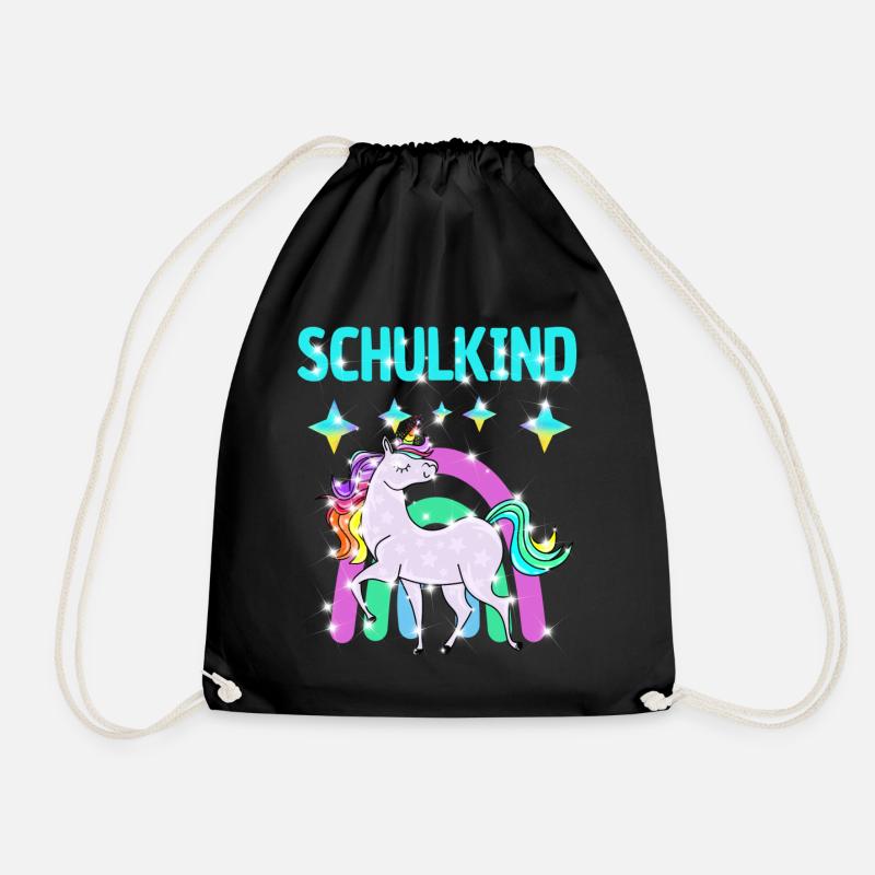 Schulkind Glitzer Einhorn mit Regenbogen - Turnbeutel - Schwarz