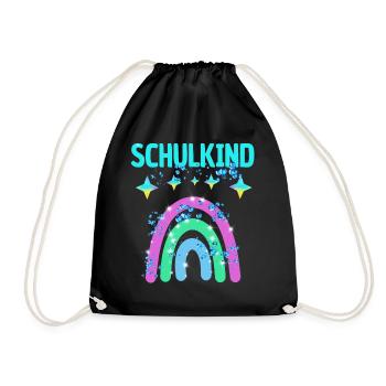 Schulkind Glitzer Regenbogen Einschulung - Turnbeutel - Schwarz - Vorne