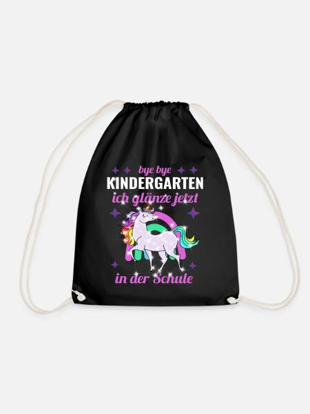Bye Bye Kindergarten Glitzer Einhorn Einschulung - Turnbeutel - Schwarz