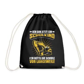 Einschulung Schulkind Jungen Bagger Geschenk - Turnbeutel - Schwarz - Vorne