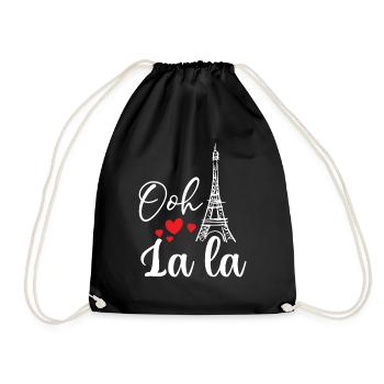 Eiffel Tower Ooh La la Paris France French - Drawstring Bag - black - Front