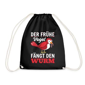 Frühaufsteher - Der Frühe Vogel Fängt Den Wurm - Turnbeutel - Schwarz - Vorne