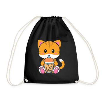 Bubble Milk Tea Katze trinkt Boba Milchtee - Turnbeutel - Schwarz - Vorne
