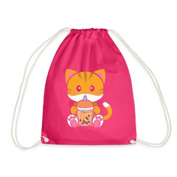 Bubble Milk Tea Katze trinkt Boba Milchtee - Turnbeutel - Fuchsia - Vorne