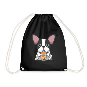 Bubble Milk Tea Bulldog drinks Boba tea - Drawstring Bag - black - Front