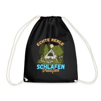Echte Kerle Schlafen Draußen - Campen Zelten Natur - Turnbeutel - Schwarz - Vorne