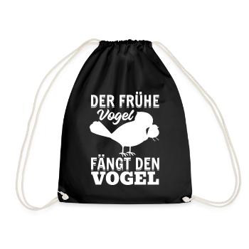Der Frühe Vogel Fängt Den Vogel - Turnbeutel - Schwarz - Vorne