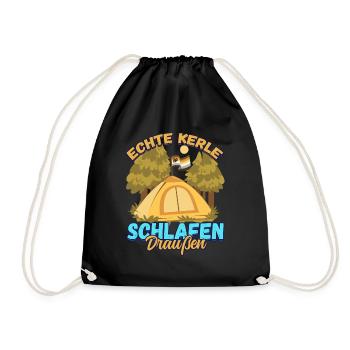 Echte Kerle Schlafen Draußen - Campen Zelten Natur - Turnbeutel - Schwarz - Vorne