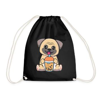 Bubble Milk Tea Mops Hund trinkt Boba Milchtee - Turnbeutel - Schwarz - Vorne