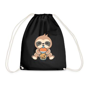 Bubble Milk Tea Faultier trinkt Boba Milchtee - Turnbeutel - Schwarz - Vorne