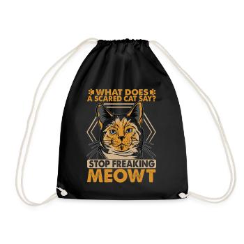 What Does A Scared Cat Say? Funny dad jokes - Drawstring Bag - black - Front