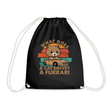 What Does A Cat Drive? A Furrari - Papa-Witze - Turnbeutel - Schwarz - Vorne