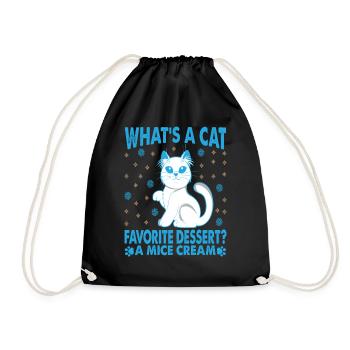 What's A Cat Favorite Dessert? Funny dad jokes - Drawstring Bag - black - Front