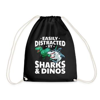 Great White Shark Dino I am easily blown away by sharks - Drawstring Bag - black - Front