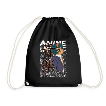 Anime Boy With Headphones Anime And Music - Drawstring Bag - black - Front