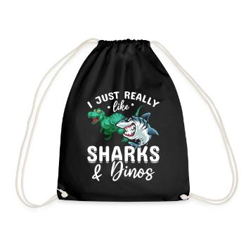 Great White Shark Dinosaur I like sharks & dinosaurs - Drawstring Bag - black - Front